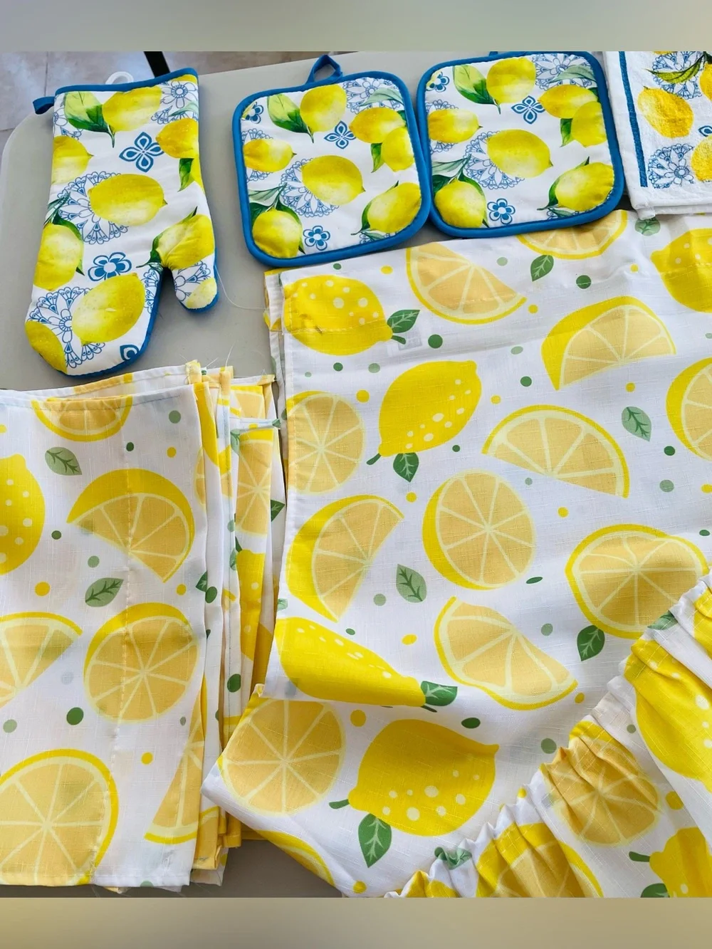 10pcs Lemon Print Kitchen Linen Set - Yellow
